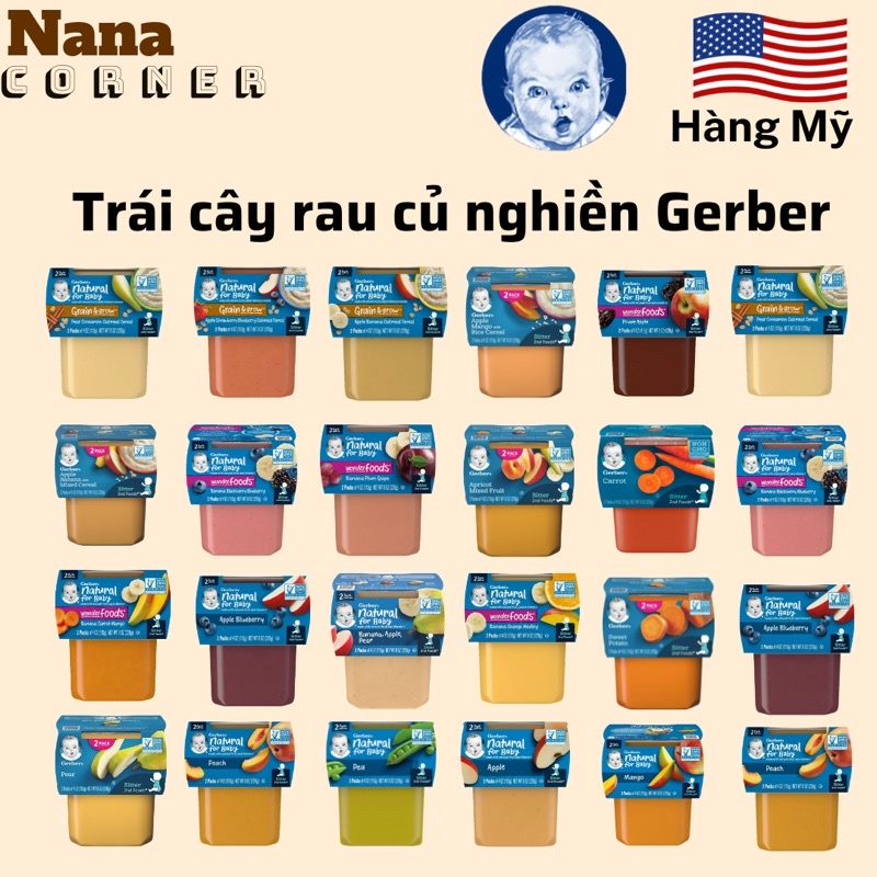 (Hàng Mỹ) Trái cây rau củ nghiền cho bé Gerber date 2024