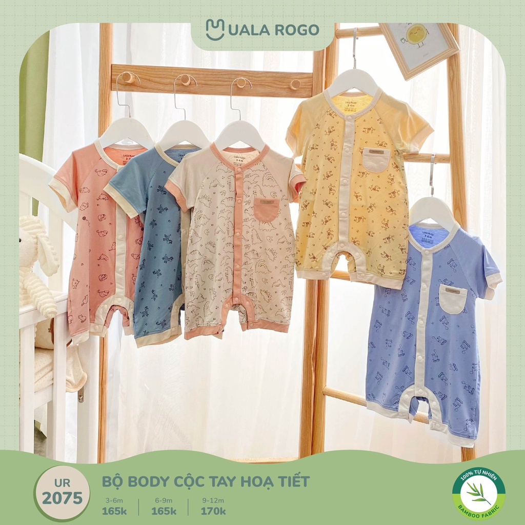 Bodysuit Ualarogo cho bé 3-12 tháng vải Bamboo mềm mịn gọn gàng cúc bấm giữa liền thân