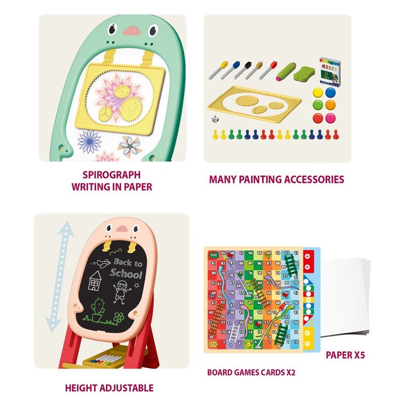 Bảng vẽ thông minh 2 mặt,hút nam châm cho bé, kèm phấn, bút màu và trò chơi 46 chi tiết, bảng vẽ chim cánh cụt