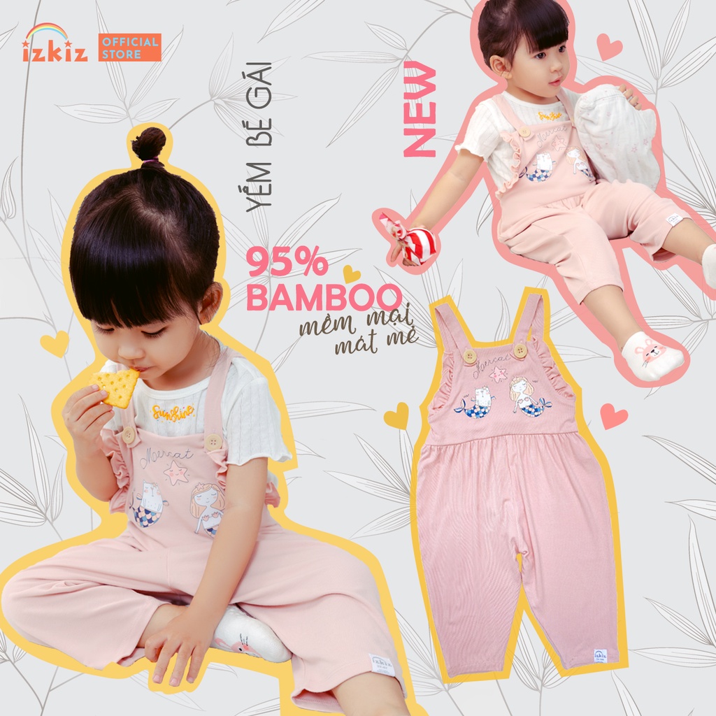 Yếm thun cho bé gái 1 đến 4 tuổi IZKIZ vải sợi tre mềm mại, mát mẻ, màu hồng pastel