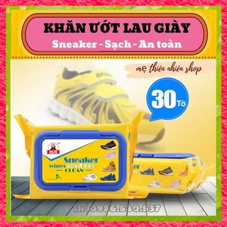Khăn ướt lau giày Sneaker gói 30 tờ, giấy lau giày, túi xách siêu tiện lợi.