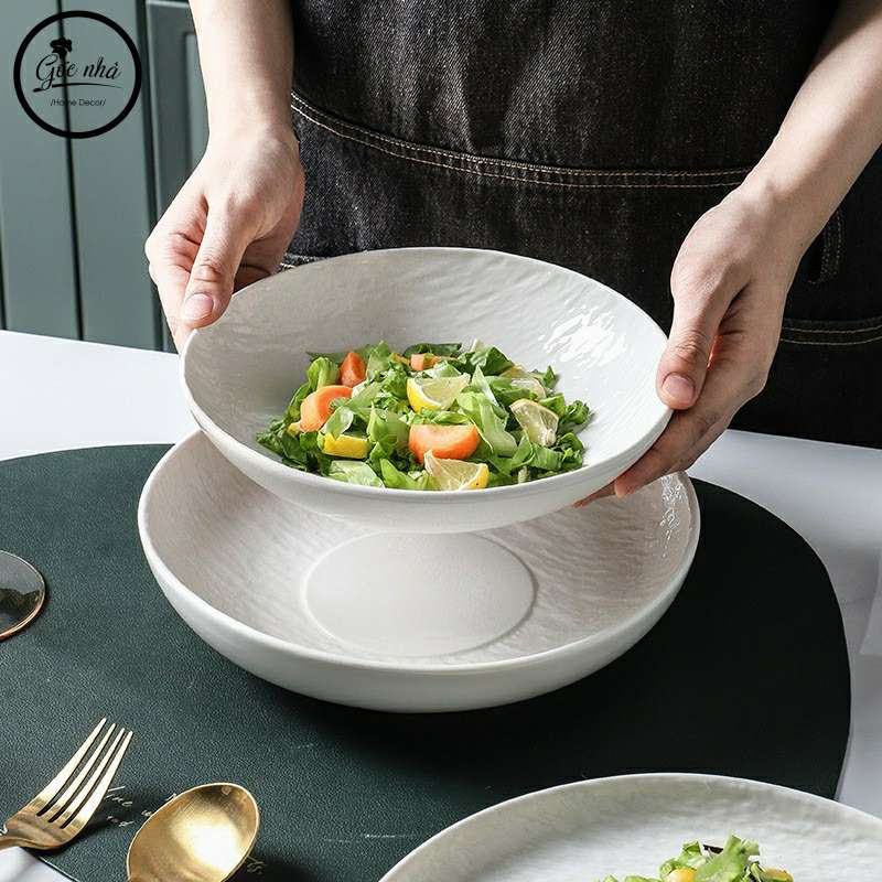 Dĩa Sứ Sâu Vân Sần Terra. Đĩa Sứ Chất Liệu Sứ Cao Cấp Tráng Men Bóng Sáng Bền Với Thời Gian