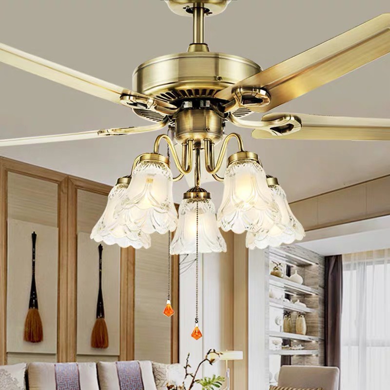 Quạt Trần 5 Đèn Cánh Thép Động Cơ Lõi Đồng DC 2 Chiều Gió Có Điều Khiển Từ Xa Phù Hợp Mọi Loại Trần