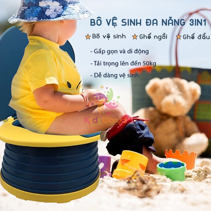 Bô vệ sinh cho bé, bệ vệ sinh cho bé KidsWorld gấp gọn di động thuận tiện để trong nhà hoặc đi du lịch