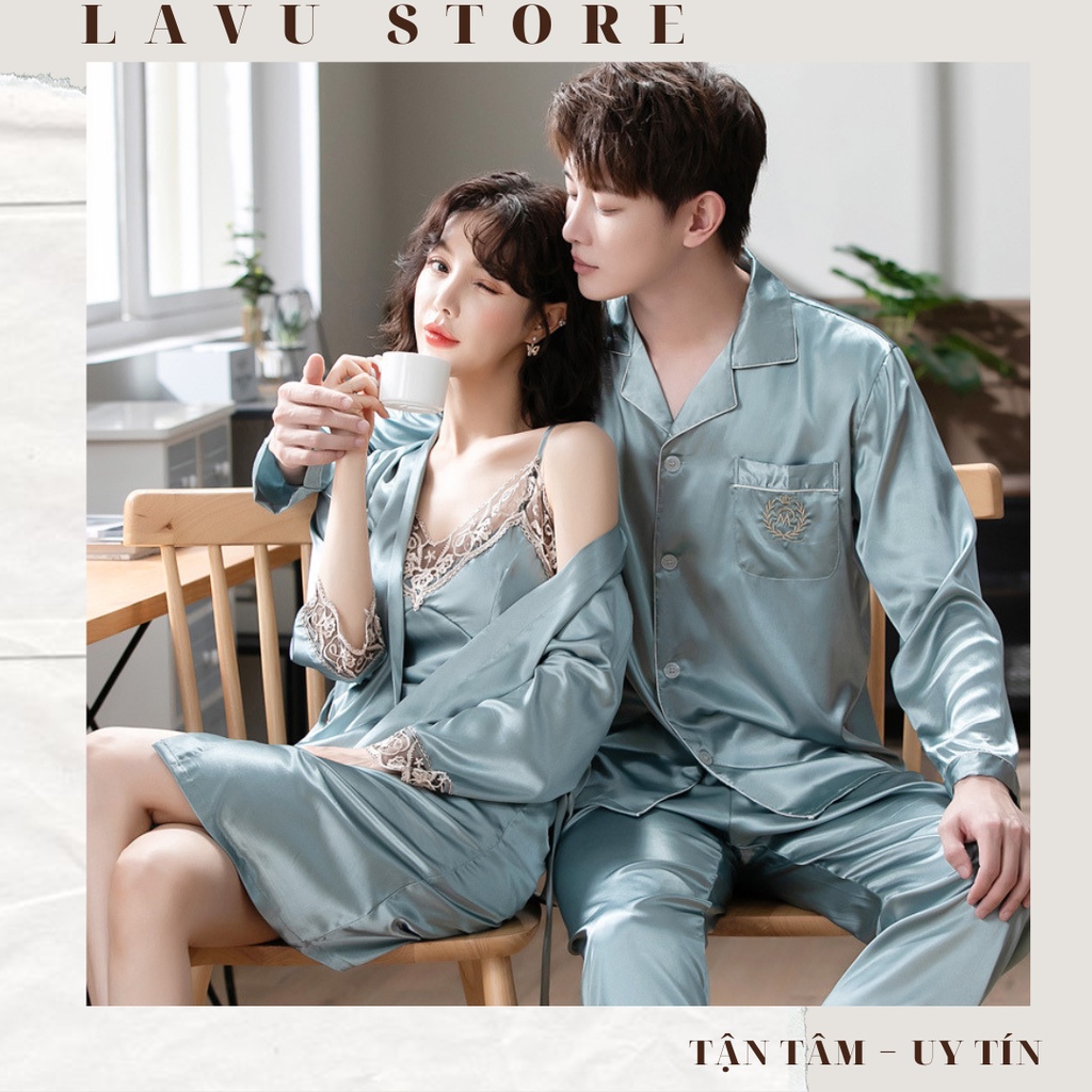 Bộ ngủ đôi Pijama nam Váy nữ sexy gợi cảm chất Lụa cao cấp_Couple Pijama_Sẵn hàng