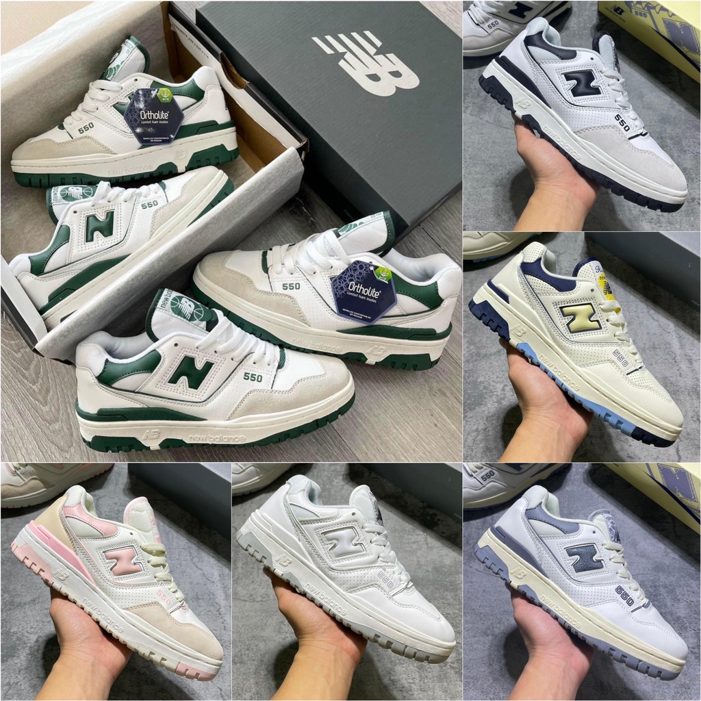Giày Thể Thao Sneaker NB 550, New Balance 550 White Green, White Black , NB 550 Basic Xanh Đen Trắng FullBox 2023