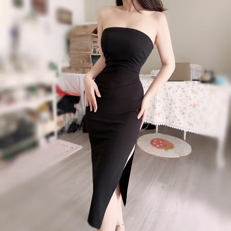 Đầm cúp ngực dáng dài xẻ tà Body Midi Knit Dress NGOCCLOTHING nữ  Váy cúp ngực chất loeeju cát hàn mềm rũ HOT