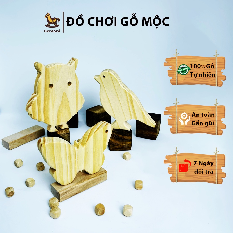 Bộ 3 Chim và Bướm Đồ Chơi Gỗ Mộc Cho Bé Tô Màu Gemoni.