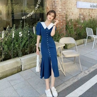 Đầm váy freesize đuôi cá nút ngọc 2 màu