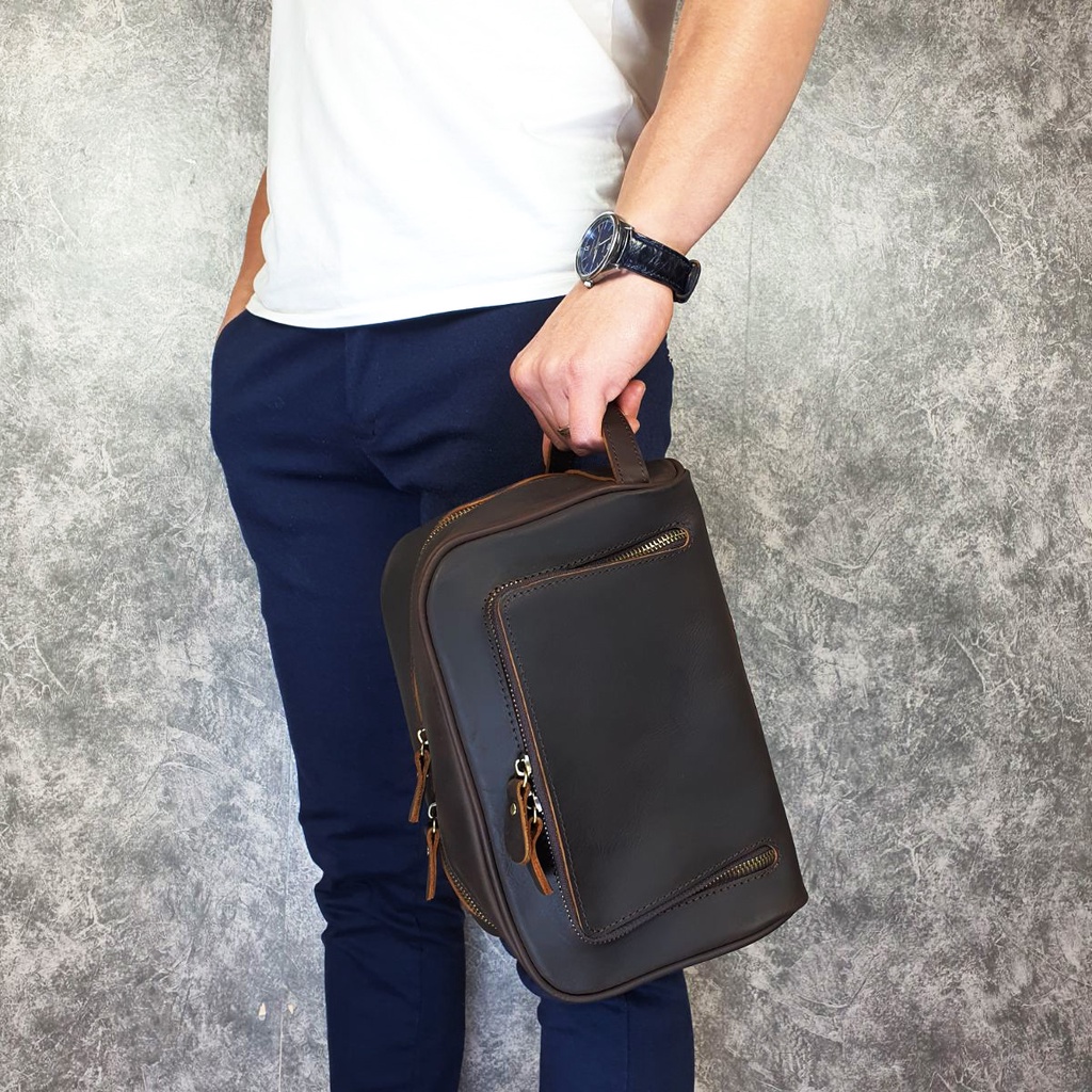 [Freeship] Túi cầm tay nam da bò sáp; Túi Golf nam da thật CL149 (Nâu) - 100% da thật, BH 3 năm | BigBuy360 - bigbuy360.vn