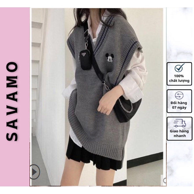Áo len gile kèm sơ mi nữ hàn quốc cá tính giá rẻ SAVAMO s1