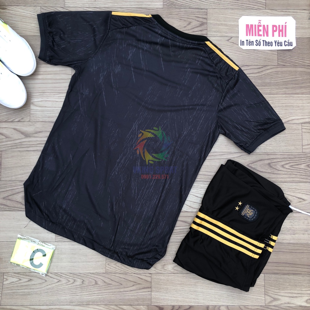 Bộ Quần Áo Bóng Đá Argentina 2023 Màu Đen Training Vải Gai Thái Có In Tên Số Theo Yêu Cầu