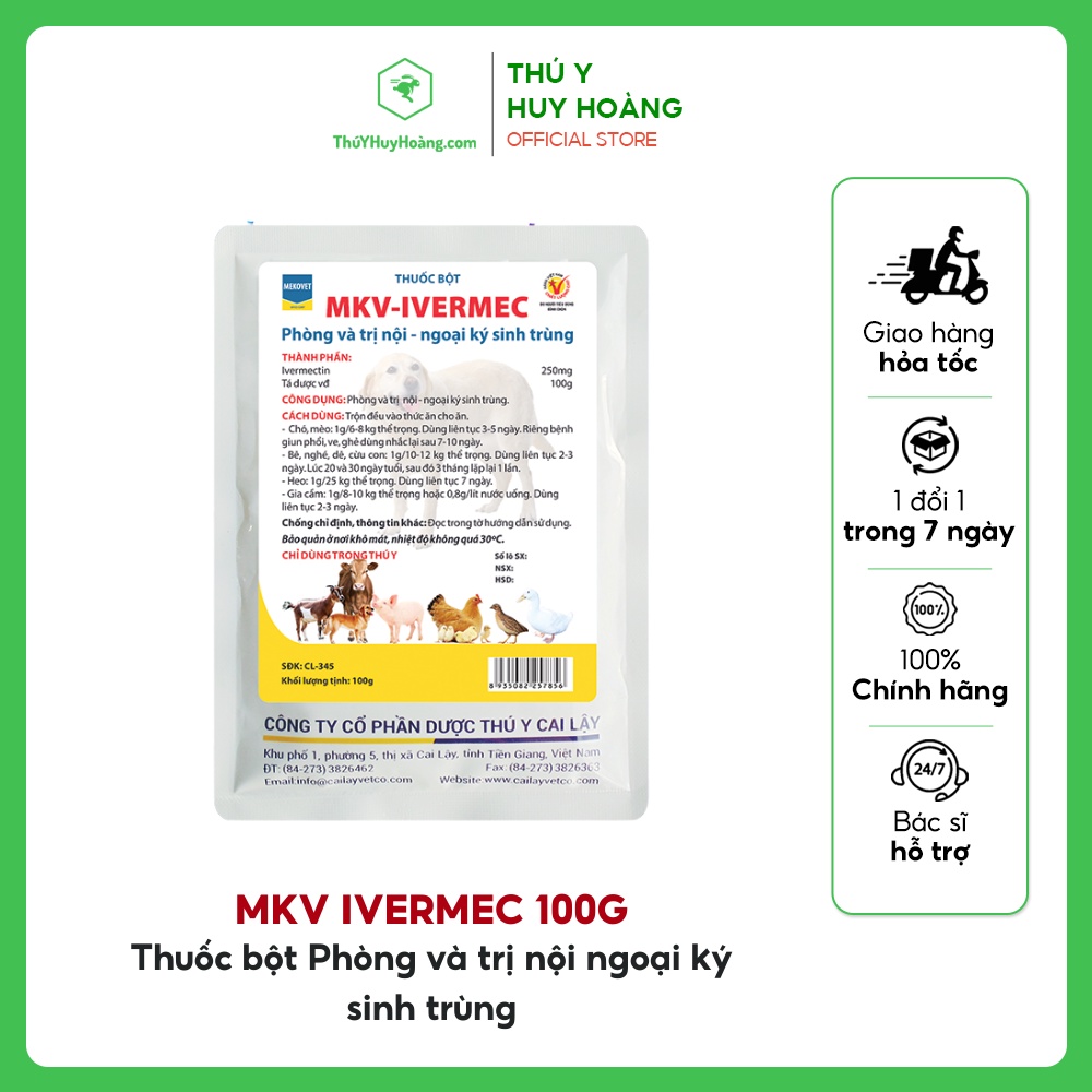 MKV IVERMEC 100G heo trâu bò dê cừu chó mèo gà vịt