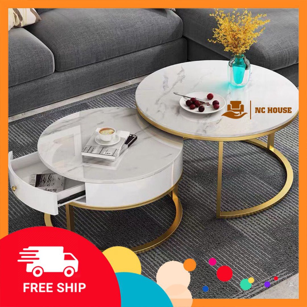 Đơn tỉnh ib shop - Bàn trà tròn Sofa phòng khách mặt đá hiện đại. Bàn đôi NC House thông minh có ngăn chứa đồ cao cấp