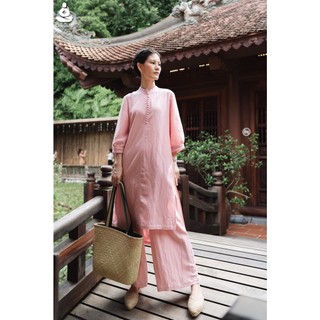 Bộ nữ áo dài set đồ linen lụa mềm mại cổ tàu - tk04 nguyệt minh omanda