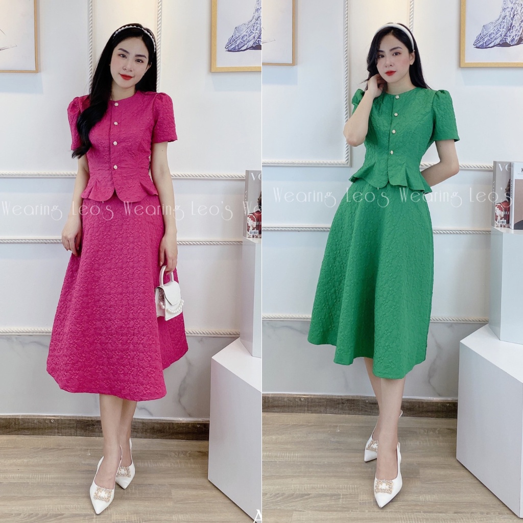 Set váy tiểu thư LEOSWEARING áo peplum mix chân váy xòe A225 A226