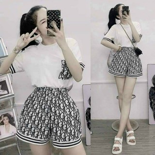 sét bộ short thun cotton phối 3D