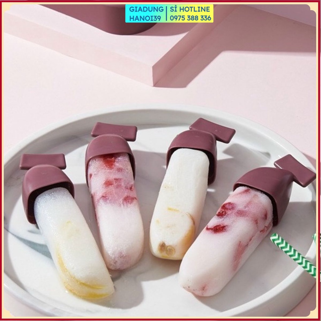 Khuôn Làm Kem Que Hình Trái Chuối Có Nắp Siêu Cute Bằng Nhựa PP An Toàn Trong Thực Phẩm 6 Ô Tiện Lợi - #khuonlamkemque