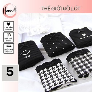 Set 5 quần chip nữ cotton kháng khuẩn mẫu sọc caro đen hannah secret