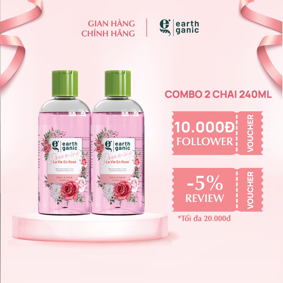 Combo 2 Sữa Tắm Dưỡng Ẩm Làm Sạch Sâu Hương Hoa Hồng Kết Hợp Earthganic 240ml/1 Chai