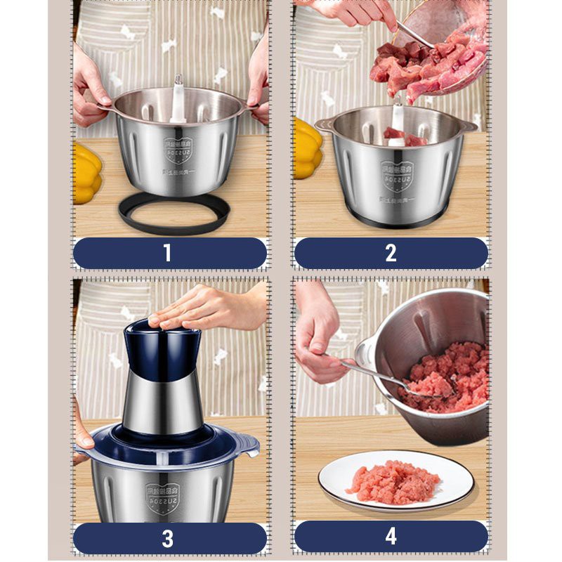 Máy Xay Đa Năng Inox 4 Lưỡi  Siêu Sắc Bén, Xay Thịt,Cua,Rau Củ Quả Tỏi Ớt Bảo Hành 12 Tháng