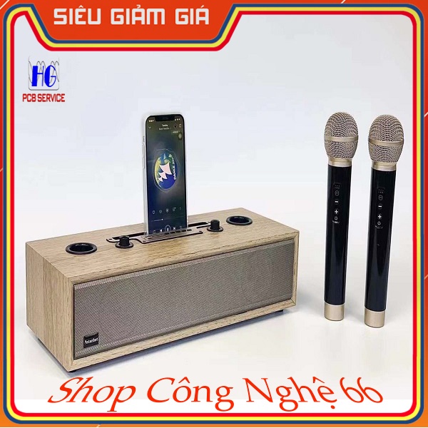 Loa Bluetooth UK525 Kèm 2 Micro Không Dây, Karaoke, USB, Thẻ Nhớ, Thiết Kế Vân Vỏ Gỗ, Dễ Sử Dụng, Độ Bền Cao