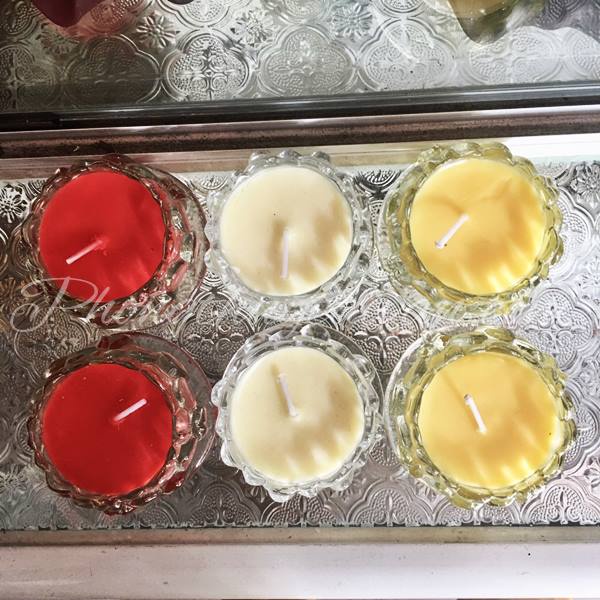 Nến ly BƠ 8h-10h HOA SEN tự nhiên-sáp thủy tinh thơm 3 màu