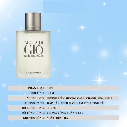 Nước Hoa Nam Giò Trắng Accqua Di Gio -  Hương thơm nam tính lịch thiệp - Teen_Perfume