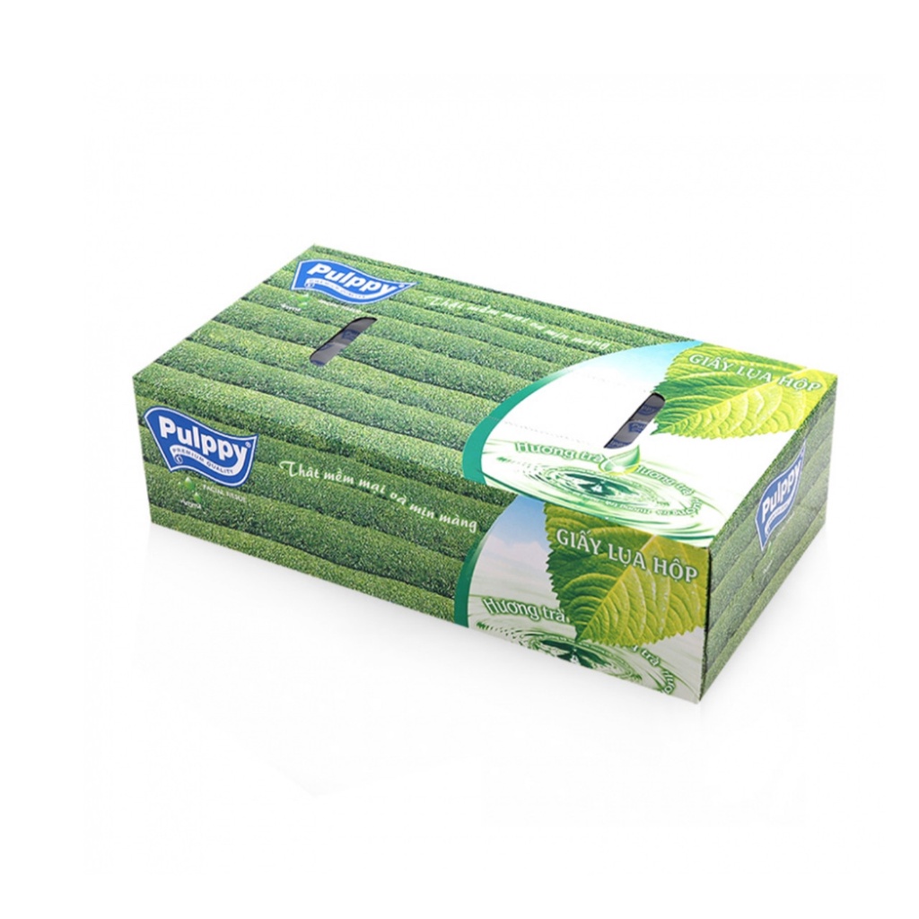 (HÀNG XỊN, GIÁ RẺ) Khăn giấy rút Pulppy, khăn lau 2 lớp hương trà xanh tươi mát, 1 hộp 100 tờ siêu tiết kiệm
