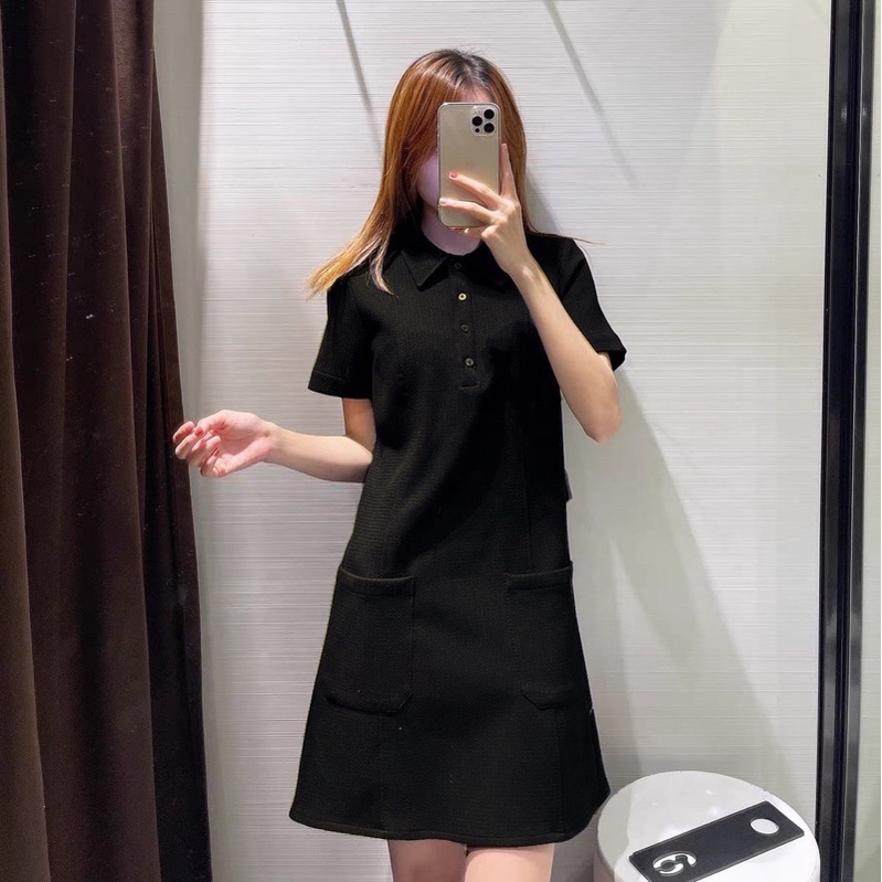 Váy polo đen cổ đức 2 túi bên