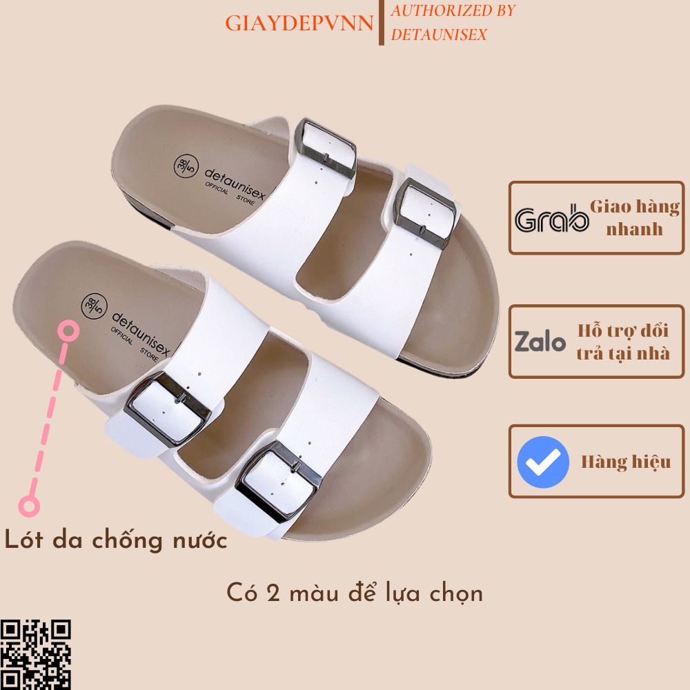 Dép Quai Ngang Nam Nữ 2 Khóa Đế Trấu Màu Trắng - DETA21T CHÍNH HÃNG FULLBOX
