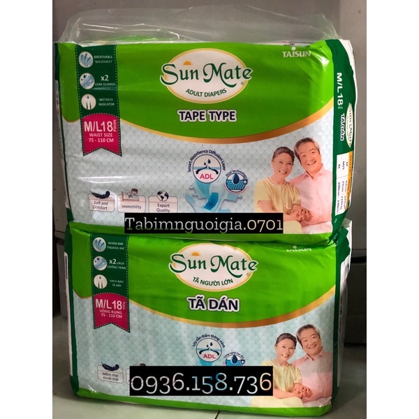 Tã/ bỉm dán người già Sunmate size M/L 18 miếng- L20 miếng