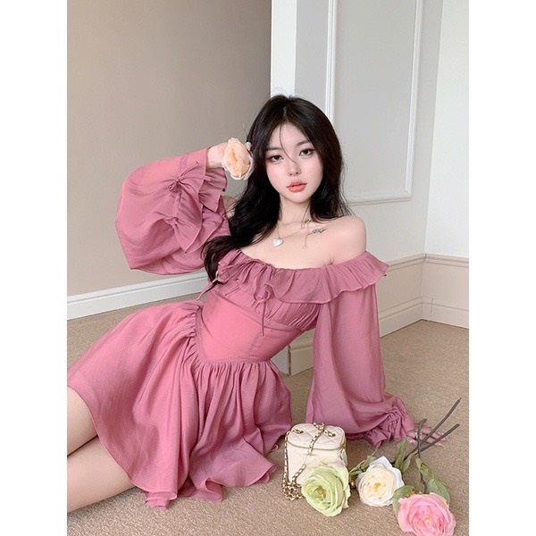 ĐẦM THIẾT KẾ BÈO TRỄ VAI TAY DÀI BỒNG CHO NỮ SIÊU XINH TH109
