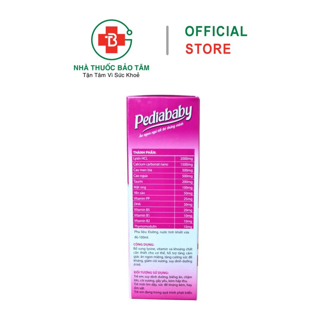 Pediababy ăn ngon ngủ tốt, bé thông minh giúp bổ sung lysine, vitamin và khoáng chất cho bé - Hộp 20 ống