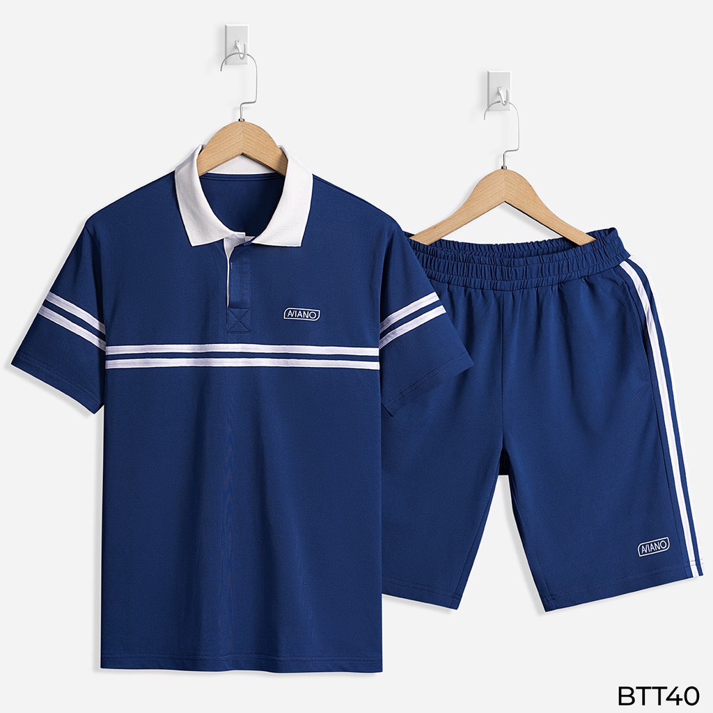 Bộ Thể Thao Nam Mùa Hè Có Cổ 2 Sọc Ngang Thời Trang AVIANO
