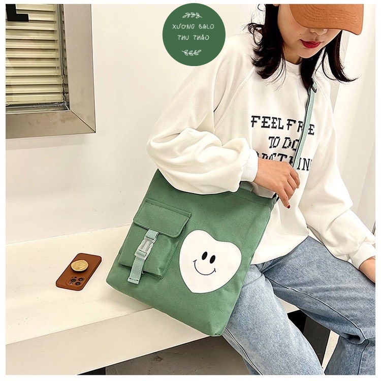 Túi tote đi học thêm đi chơi giá rẻ, đẹp thời trang trái tim biết cười