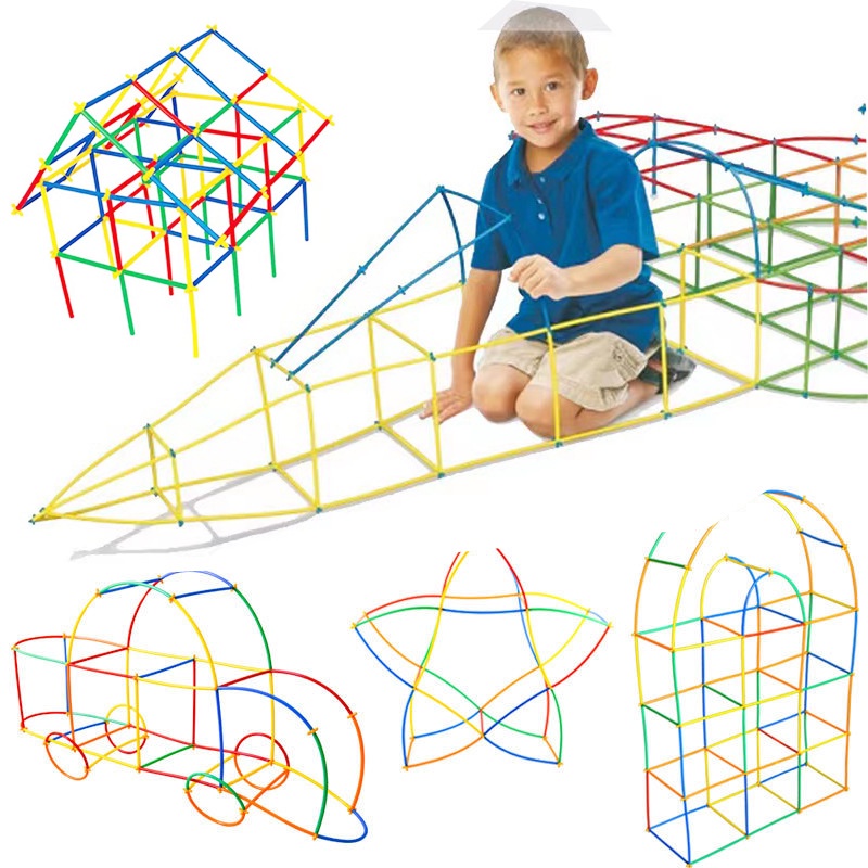 Bộ Đồ Chơi Xếp Hình 4D Bằng Ống Hút Mềm Dành Cho Trẻ Mẫu Giáo
