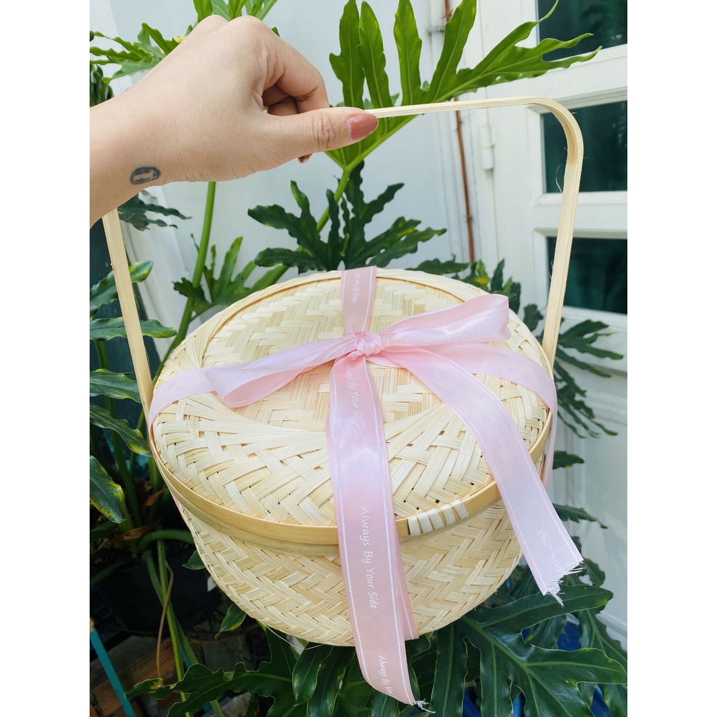 Giỏ quà tặng , giỏ đựng quà đan tre, hộp quà tròn có quai, hàng thủ công mỹ nghệ xuất khẩu, hộp đựng thực phẩm