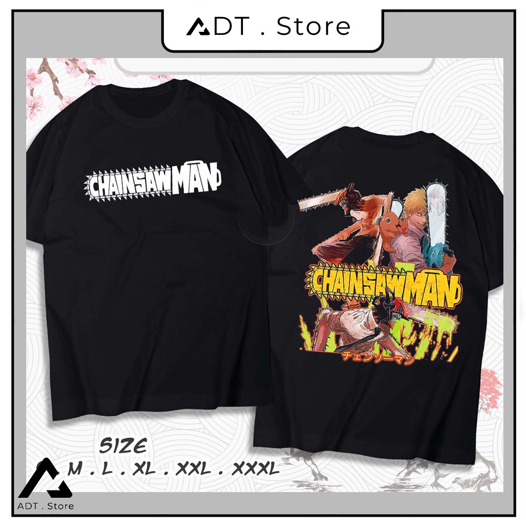 Áo thun Chainsaw Man - Anime in hình Power, Makima, Denji, Aki, Pochita - Mẫu áo thun đen 2 mặt