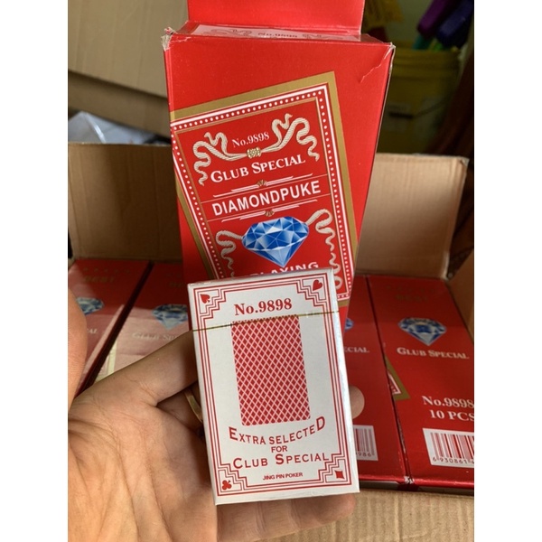 1 Lốc 10 Bộ Bài Tây Tú Lơ Khơ Kim Cương Đỏ Diamond No.9898, Bộ Bài Giấy Tú Lơ Khơ Diamond