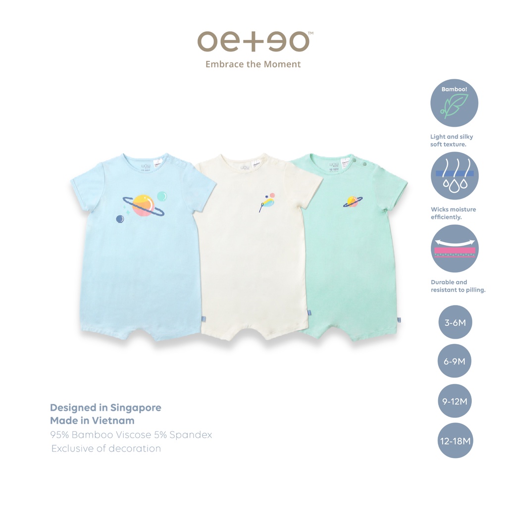 Set 3 bộ bodysuit OETEO bé trai bé gái 12 - 18 tháng vải 95% sợi tre - 5% spandex có nút bấm ở đáy - Whimsical 1226