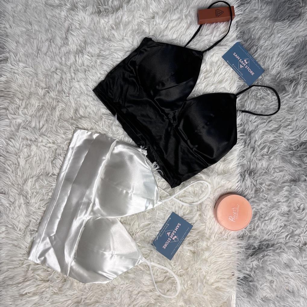 Áo Bra Ngực 2 dây satin dáng dài SAM SAM Đệm Lót Mút Mỏng Phi Bóng 8 Móc Cài Sau Cao Cấp Free size 32-34-36-38 vừa | BigBuy360 - bigbuy360.vn