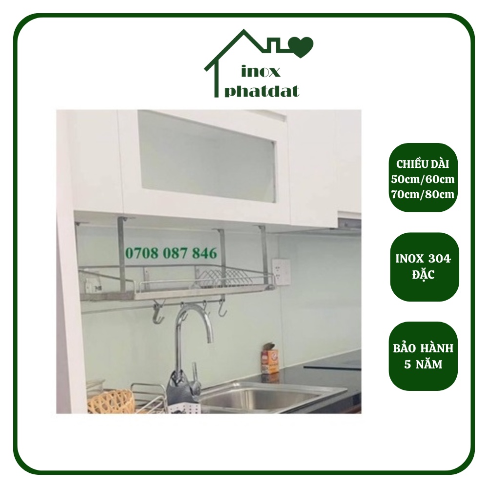 Kệ chén treo đáy tủ Inox 304 PHÁT ĐẠT (Dài 50cm/60cm/70cm/80cm), rổ úp chén dĩa, giá để chén bát treo tủ (SP150)