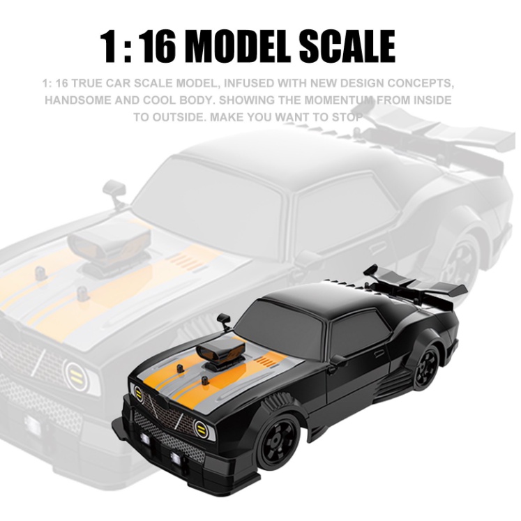 Xe điều khiển RC Drift từ xa Dodge Challenger Đen 1/16 4WD  - đồ chơi tốc độ cao, xe tạo khói
