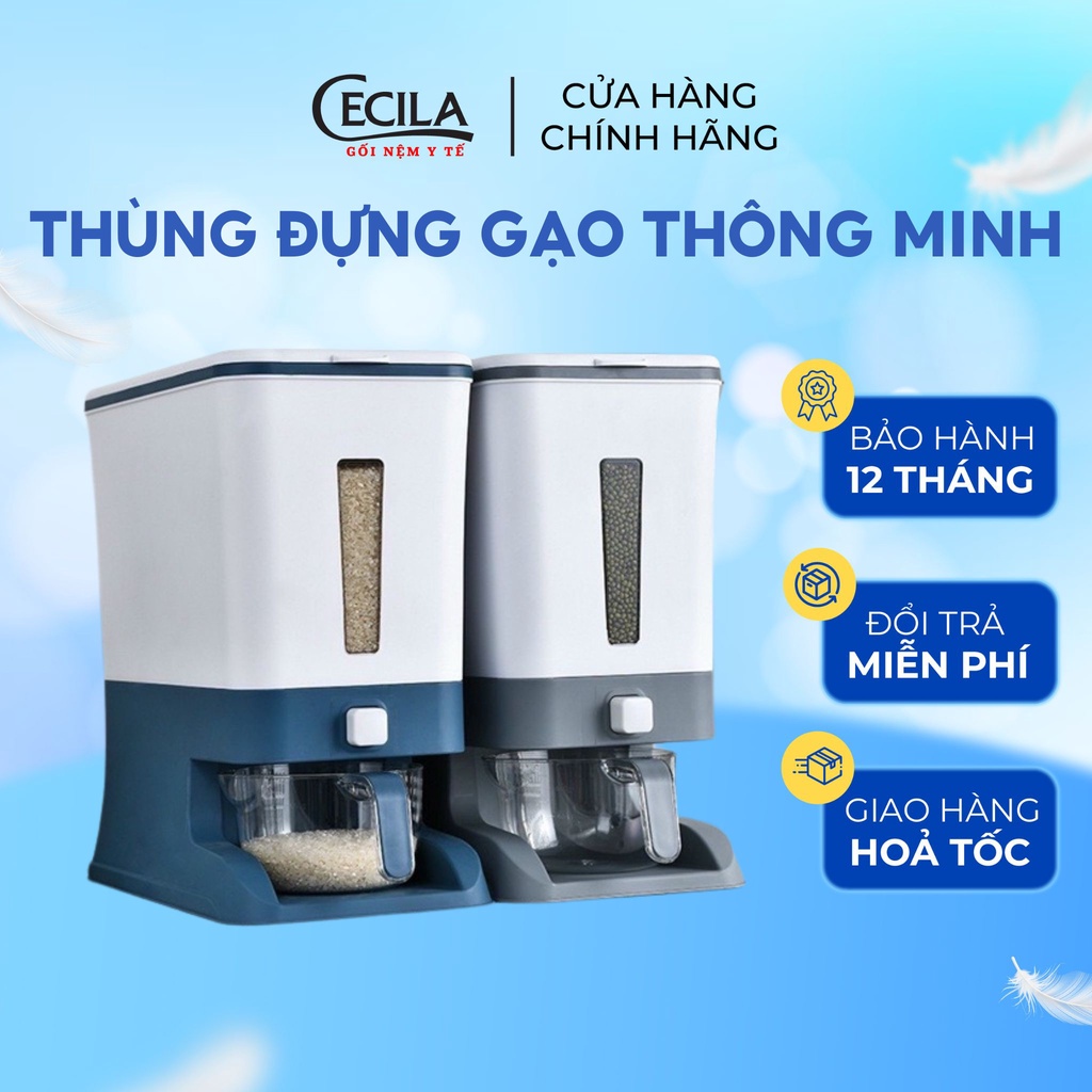 Thùng đựng gạo thông minh công nghệ nhật bản CECILA - chống ẩm, chống mối mọt, dung tích 12kg
