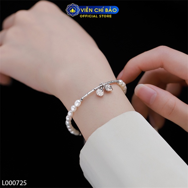 Lắc tay bạc nữ trái châu charm hoa sen chất liệu bạc Ý 925 thời trang phụ kiện trang sức Viễn Chí Bảo L000725