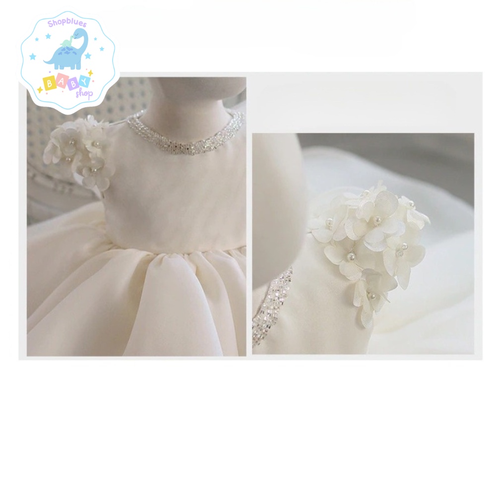 Váy trẻ em SHOPBLUES voan trắng tay bông đính ngọc cho bé gái từ 0-12 tuổi