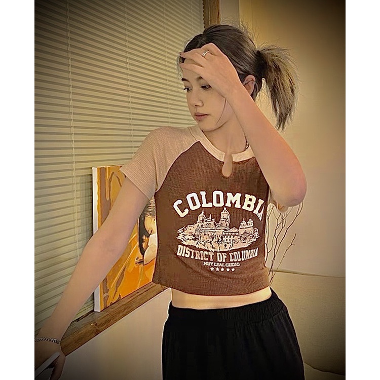 [SALE Hàng Mới Về] Áo croptop COLOMBIA phối tay HOTTREND - ENTYTY SHOP