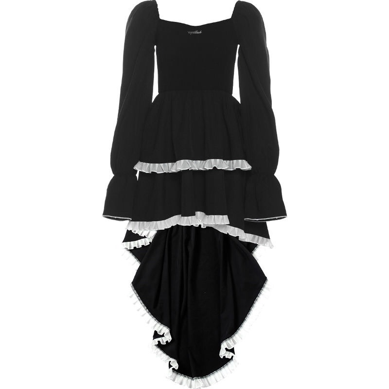 Đầm công chúa vuông phối viền ren trắng vạt lệch tà váy dài FOOTMADE