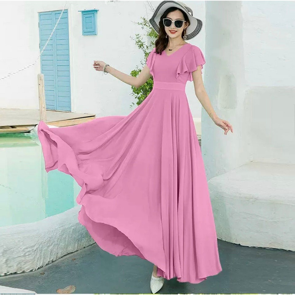 ĐẦM MAXI CỔ V CÁNH TIÊN